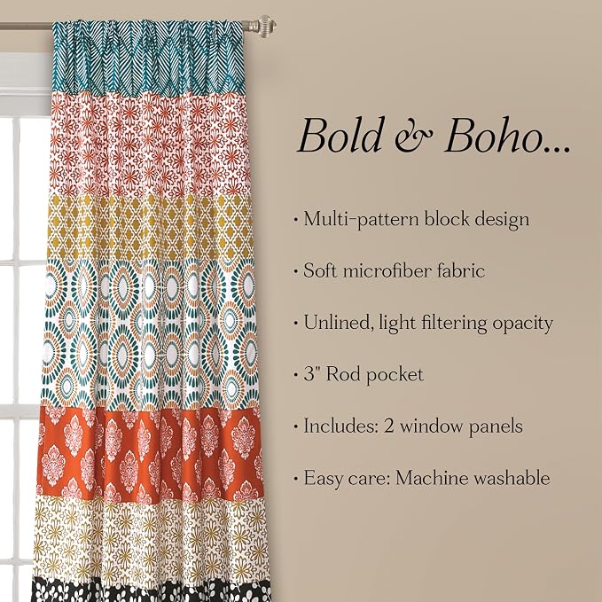 Lush Decor Bohemian Stripe Window Curtain Panels, Pair 52" W x 84" L Turquoise - Image 6