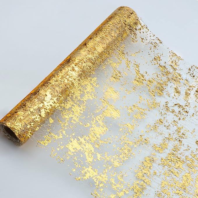Snowkingdom Glitter Gold Table Runner Roll 11 Inch x 20 Feet Thin Mesh Sparkly by Snowkingdom