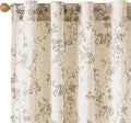 Grey Vintage Floral Linen Curtains Farmhouse 38W X 84L 2 Panels | Elisa Series by Lazzzy