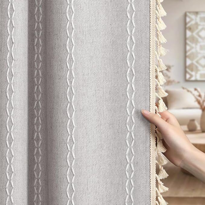 Grey 100% Boho Blackout Curtains 84 Inch 2 Panels by Unknown