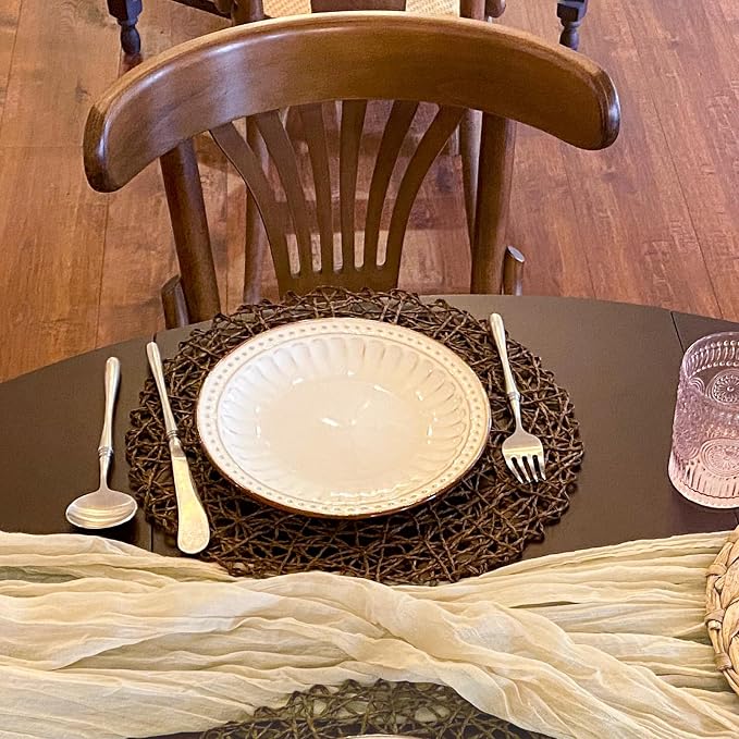AHHFSMEI Paper Braided Round Placemats Set of 6 Natural Non-Slip Heat Resistant - Image 7