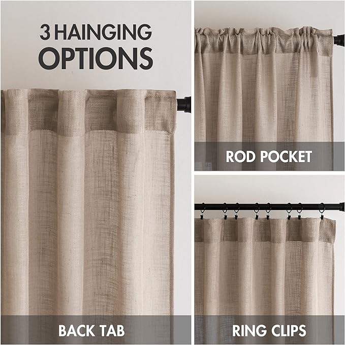 MIULEE Taupe Linen Curtains 52x90 Inch Long - Image 3
