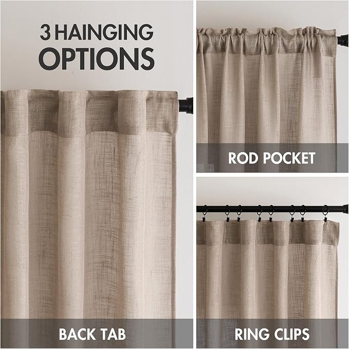 MIULEE Taupe Linen Curtains 37x84 Inch Soft Thick Linen Window Drapes | 84 Inch - Image 3