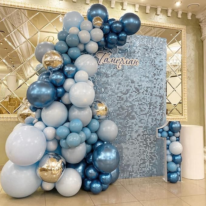 60 Pcs Baby Blue and Silver Balloons, 12 Inch Light Blue Dusty Pale Blue White - Image 9