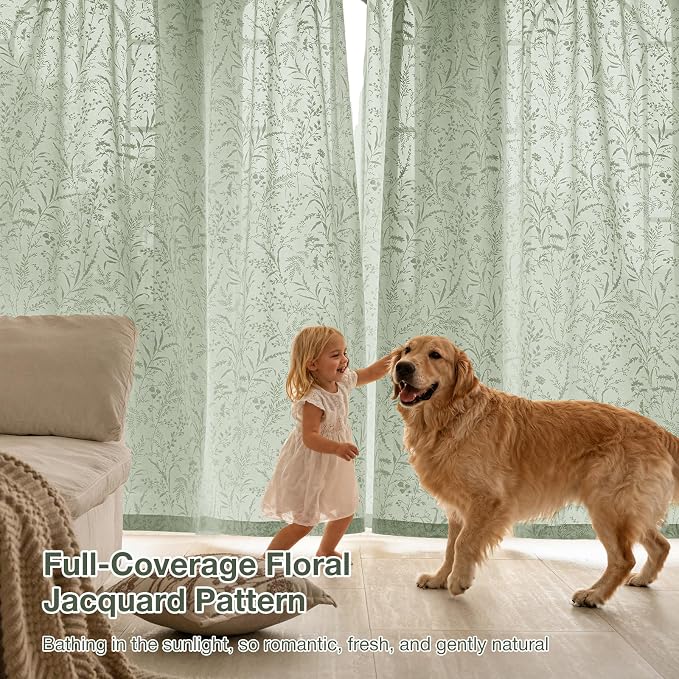 Anmao Sage Green Semi Sheer Light Filtering Curtains 84 Inches Long 2 Panels - Image 5