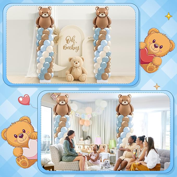 Kasyat 2 Set Bear Baby Shower Balloon Column Stand Kit Dusty Blue and Brown - Image 5