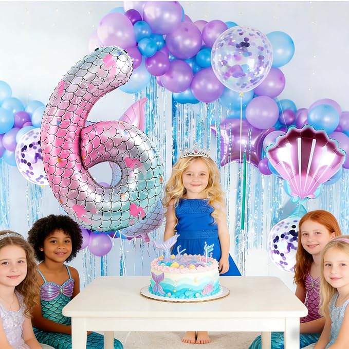 40 Inch Mermaid Number 6 Balloon, Sea Themed Birthday Decorations - Image 5