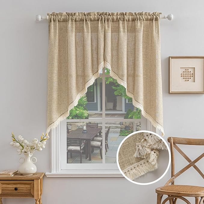 Beda Home Tassel Linen Textured Swag Curtain Valance by BedaHomeBedaLife