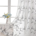 Sheer Curtains Boho Leaf Floral Embroidered Grey 54Wx96L | Light Filtering Semi by VISIONTEX