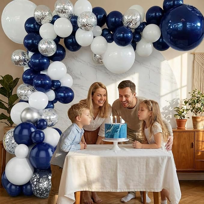 Navy Blue Silver Balloon Garland Kit, 131 Piece Assorted 5 10 12 18in Metallic - Image 6