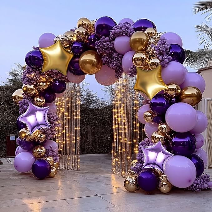 Dusty Purple and Gold Balloon Garland Arch Kit - Image 4