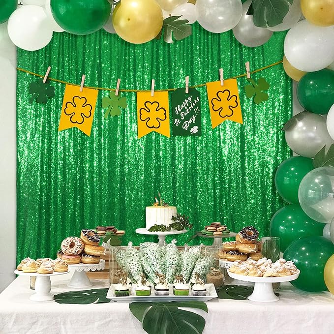 Poise3EHome 8FT x 10FT Green Sequin Photography Backdrop Curtain - Image 2