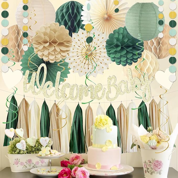 Sage Green Baby Shower Decorations Boys Safari Welcome Baby Sign Olive Green - Image 4