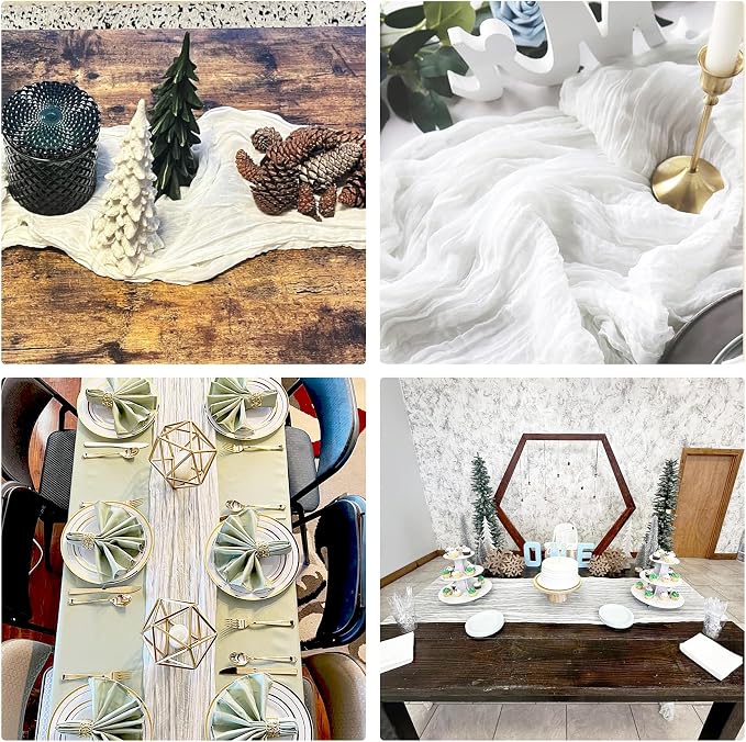 10 Pack White Cheesecloth Table Runner 10FT Boho Gauze Fabric Table Runner - Image 7