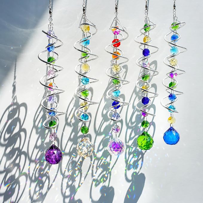 5 Pack Crystal Suncatcher Gazing Ball Spiral Wind Spinner Garden Decor | - Image 2