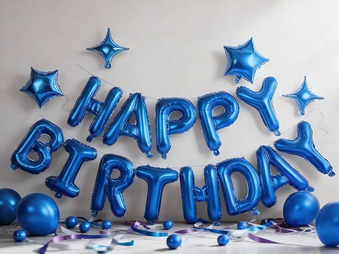 Blue Happy Birthday Balloons Banner Sign Mylar letter Party Decoration | - Image 2