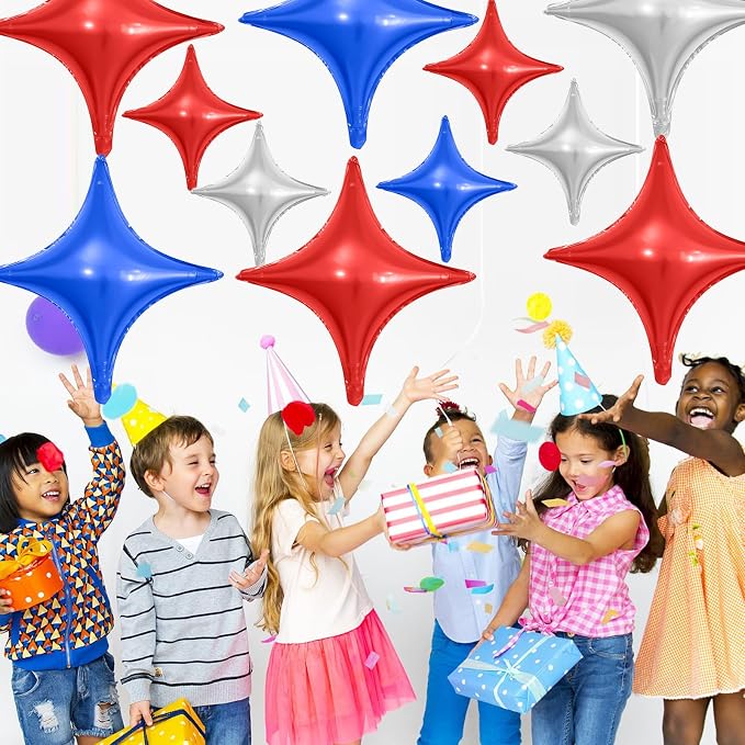 Red Blue Silver Star Balloons, 26Inch and 10Inch Red Blue Quadrangle Helium - Image 5