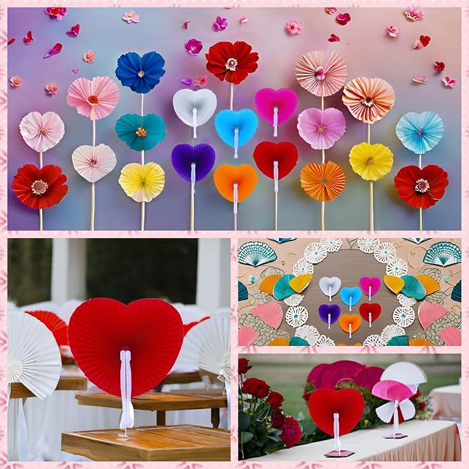 24 Pieces Multicolor Heart Paper Fans | Foldable Handheld Fans - Image 4