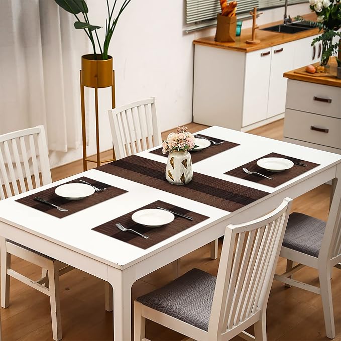 HeloHo Brown Black Placemats Set of 4 Washable Place Mats Vinyl Woven Table - Image 7