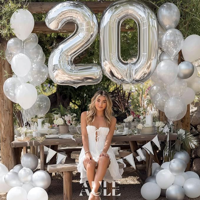 AULE 40 Inch Silver 20 Balloon Number Foil 0-9 Birthday Big Numbers | Birthday - Image 4