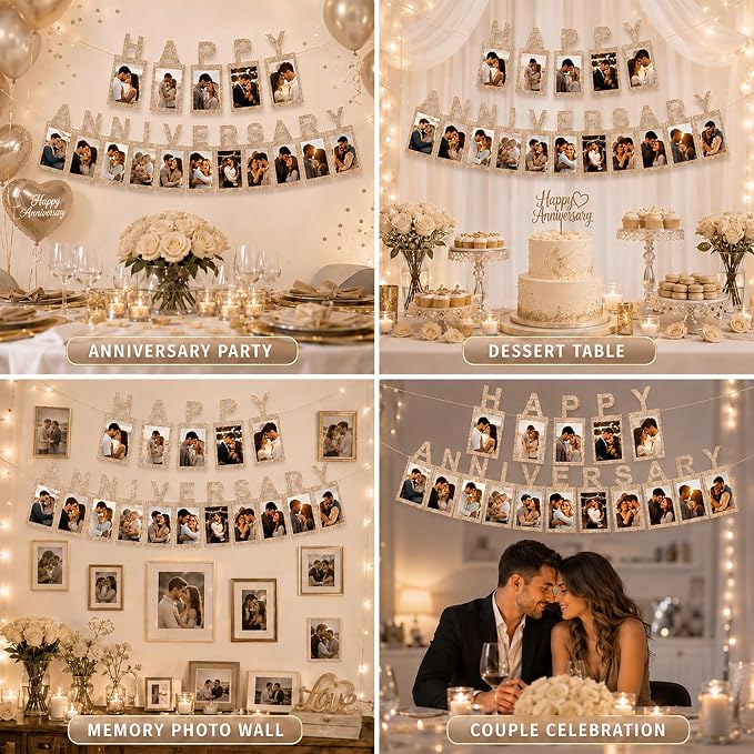 Champagne Gold Happy Anniversary Banner - Image 7
