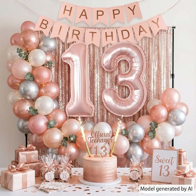 Rose Gold Number 13 Balloon 40 Inch, Glossy Foil - Image 3