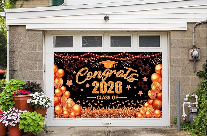 Orange and Black Graduation Decorations Congrats Class of 2026 Banner - Image 5