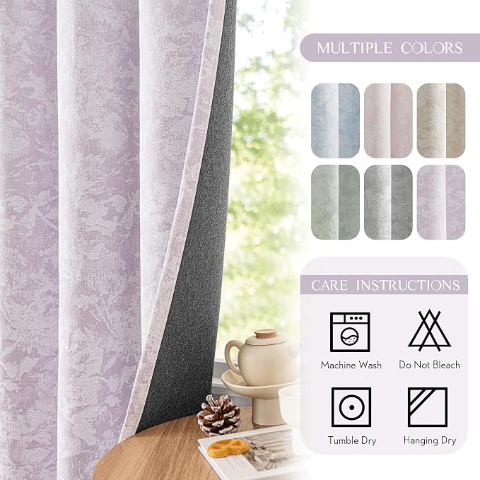 Beauoop Purple Floral Jacquard Blackout Curtains - Image 7