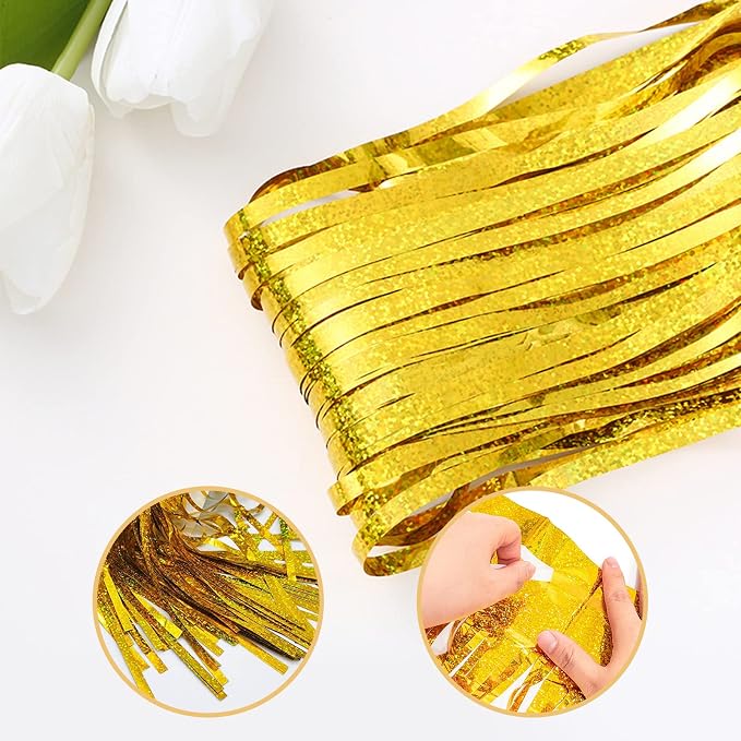 5 Pack Gold Foil Curtain Backdrop 3.2ft x 9.8ft Metallic Tinsel Foil Fringe - Image 4