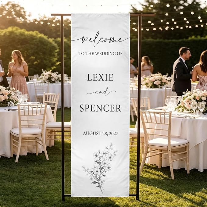 Personalized Fabric Wedding Welcome Sign, Cotton Linen Banner - Image 3