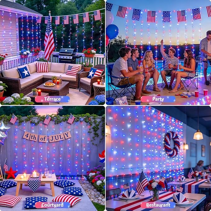 JMEXSUSS 300LED Red White & Blue Curtain Lights - Image 7
