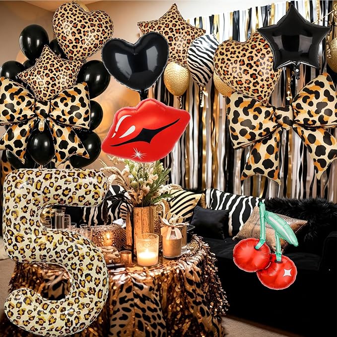 Leopard Print Bow Balloons Birthday Decorations 40Inch Cheetah Number 2 Foil - Image 7