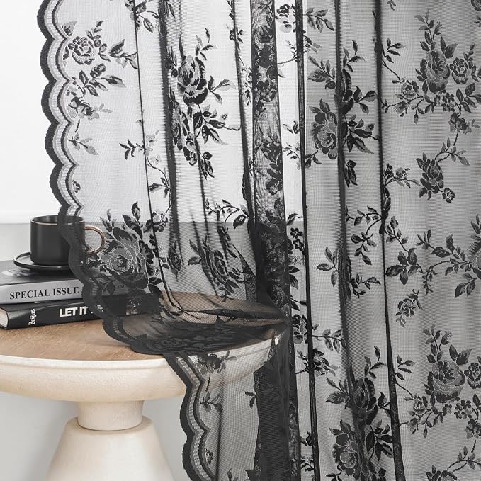 SEEKRIGHT Black Lace Curtains by SEEKRIGHTHomeDecor