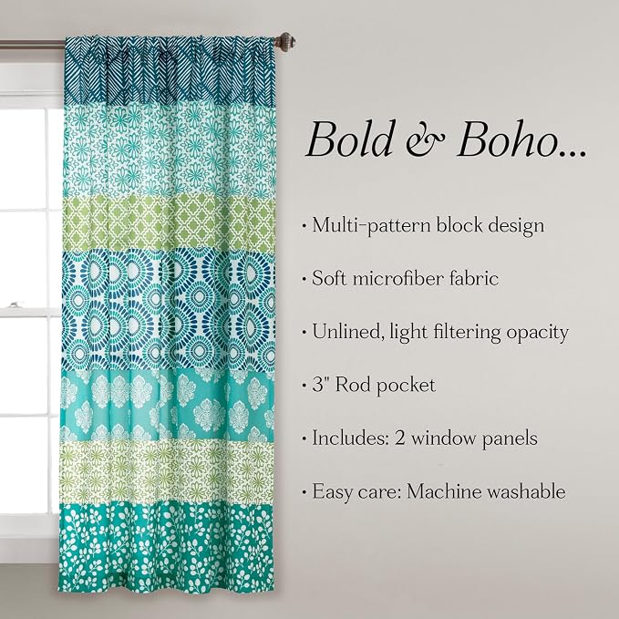 Lush Decor Bohemian Stripe Window Curtain Panels, Pair 52" W x 63" L Blue & - Image 6