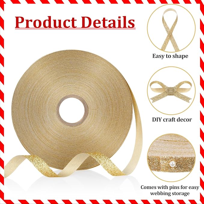 Syhood 50 Yards Glitter Ribbon Wrapping 3/8" Wide Sparkle Waterproof Sparkly - Image 5