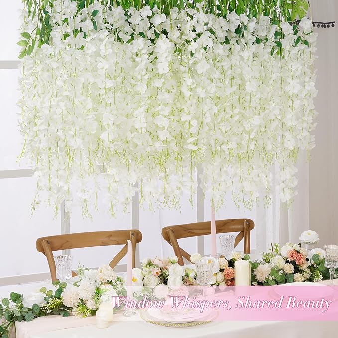 60 Pack White Wisteria Hanging Flowers, Fake Hanging Flowers - Image 3