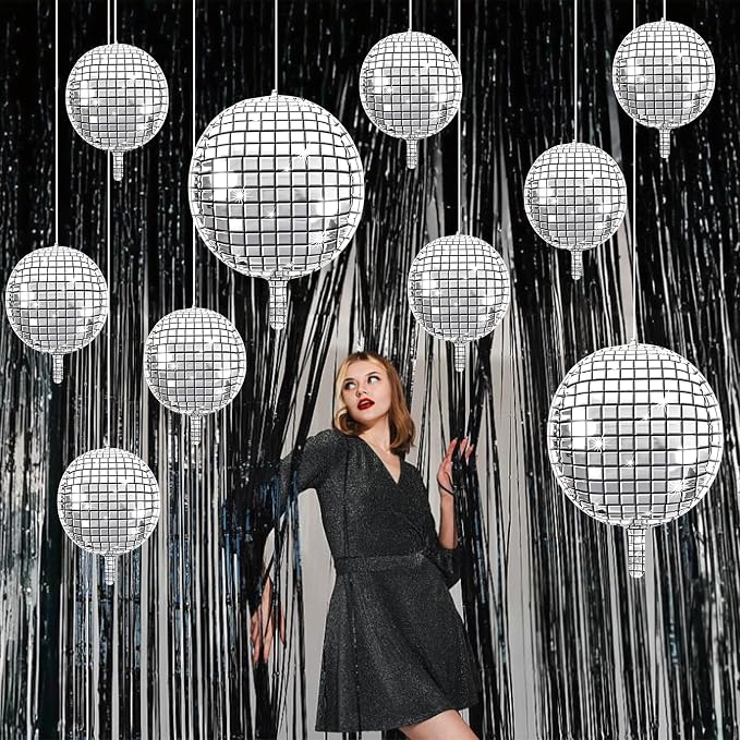10 Pcs Disco Ball Balloons 32/10 4D Ball Balloons Metallic Silver Disco Mylar - Image 6