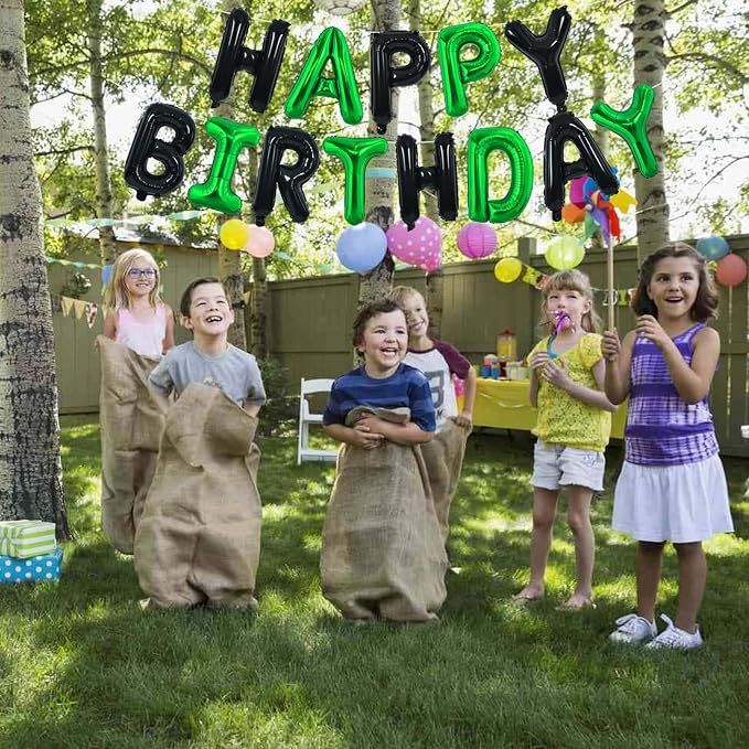 TONIFUL 16 Inch Black Green Happy Birthday Balloons Banner Decorations | - Image 6