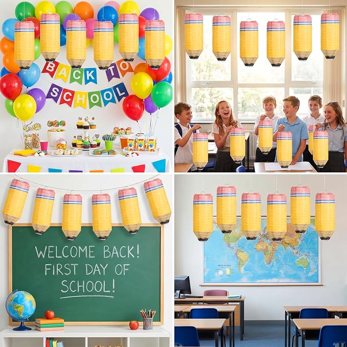 12 Pcs Yellow Pencil Hanging Paper Lanterns Back to School Classroom Decor | - Image 7