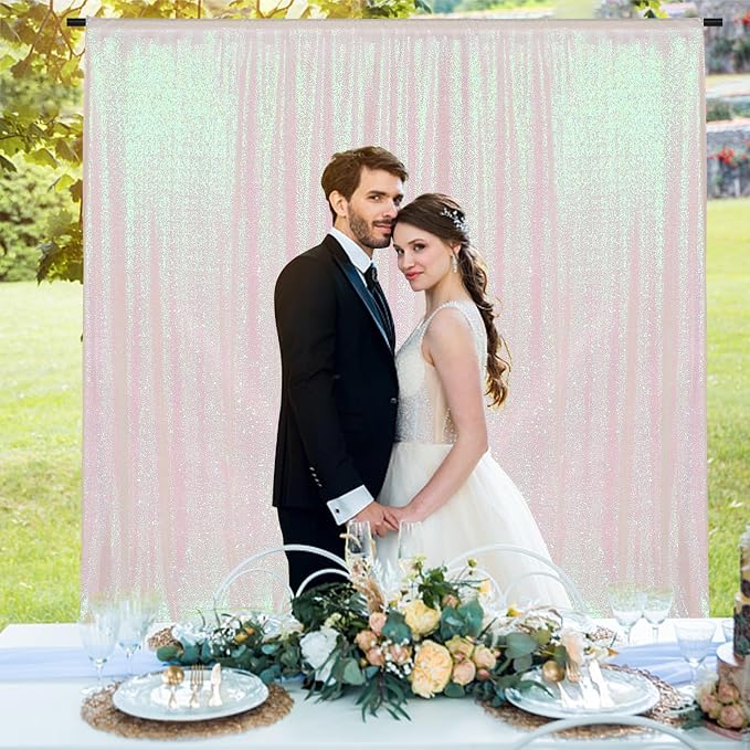 PartyDelight Iridescent White Sequin Backdrop 6x6ft Shimmer Photo Curtain | 4 - Image 6