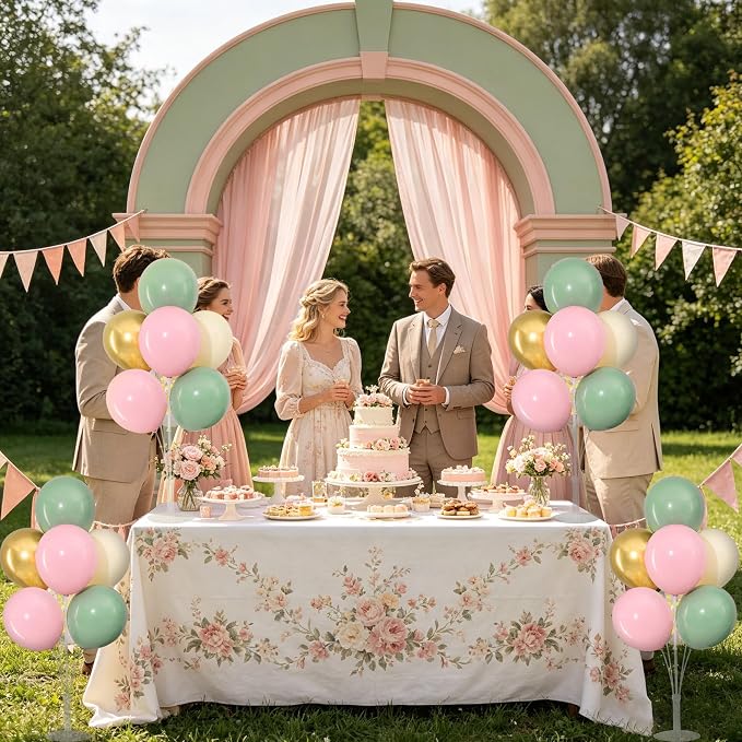 4 Sets Sage Green Pink Gold Balloons Stand - Image 2