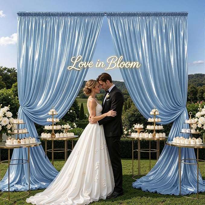 gogoparti 20x10FT Baby Bule Sequin Backdrop Curtain - Image 2