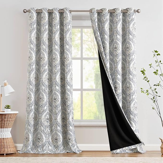 jinchan Yellow Blackout Curtains 96 Inch Damask Vintage Grommet 2 Panels | Room by JINCHAN
