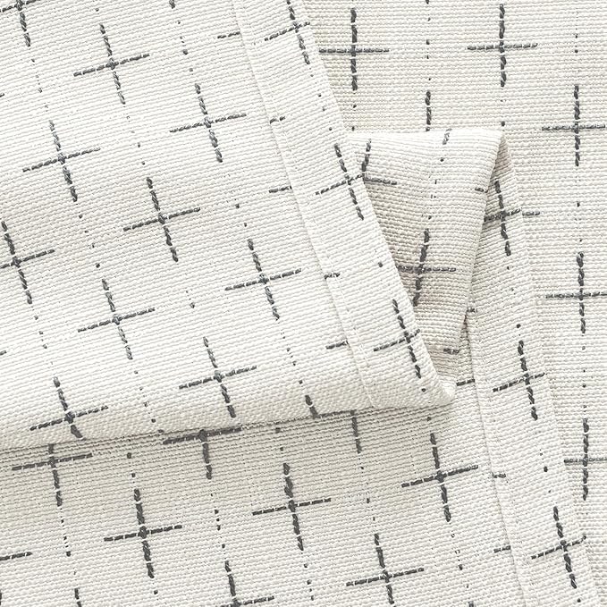 MIULEE Patterned Farmhouse Linen Curtains, Back Tab, Pure White | Linen Curtains - Image 5