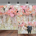 8x6ft Pink Rose Flower Wedding Photography Backdrop Spring Floral Photography Backdrop Valentine's Day Mother's Day Girl Birthday Baby Shower Wedding Bridal Party Banner Photo Booth Props Background