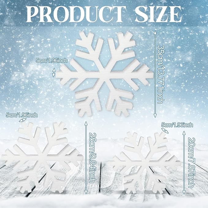 Thyle 3 Pcs Foam Snowflake Table Decor 3D Christmas Tabletop Signs Winter Decorations White Snowflake Centerpiece for Christmas Xmas Party Decor