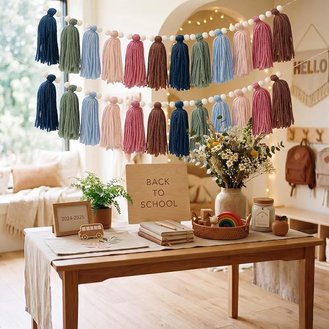 Breling 4 Pcs Boho Classroom Tassel Garland Rainbow Wall Decor | Colorful - Image 2