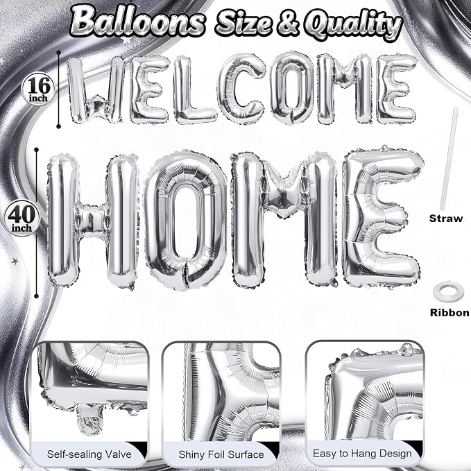 40 Inch Silver WELCOME HOME Letter Balloon - Image 2