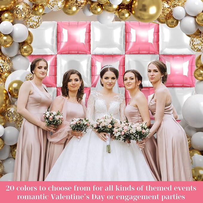 Pink and White Square Foil Balloons 25 Pcs Metallic Pink and White Balloons - Image 4