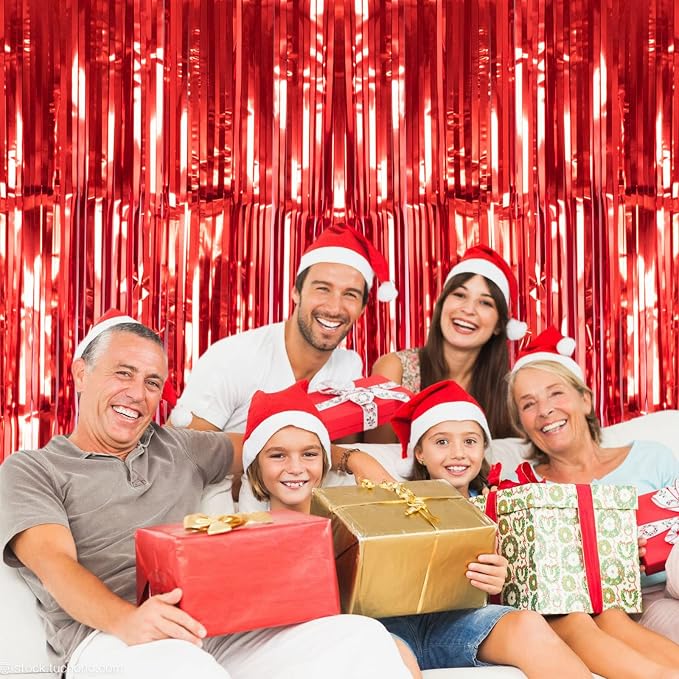 2 Pack Red Metallic Tinsel Foil Fringe Curtain, 3.2Ft x 8.2Ft Tinsel Curtain - Image 2